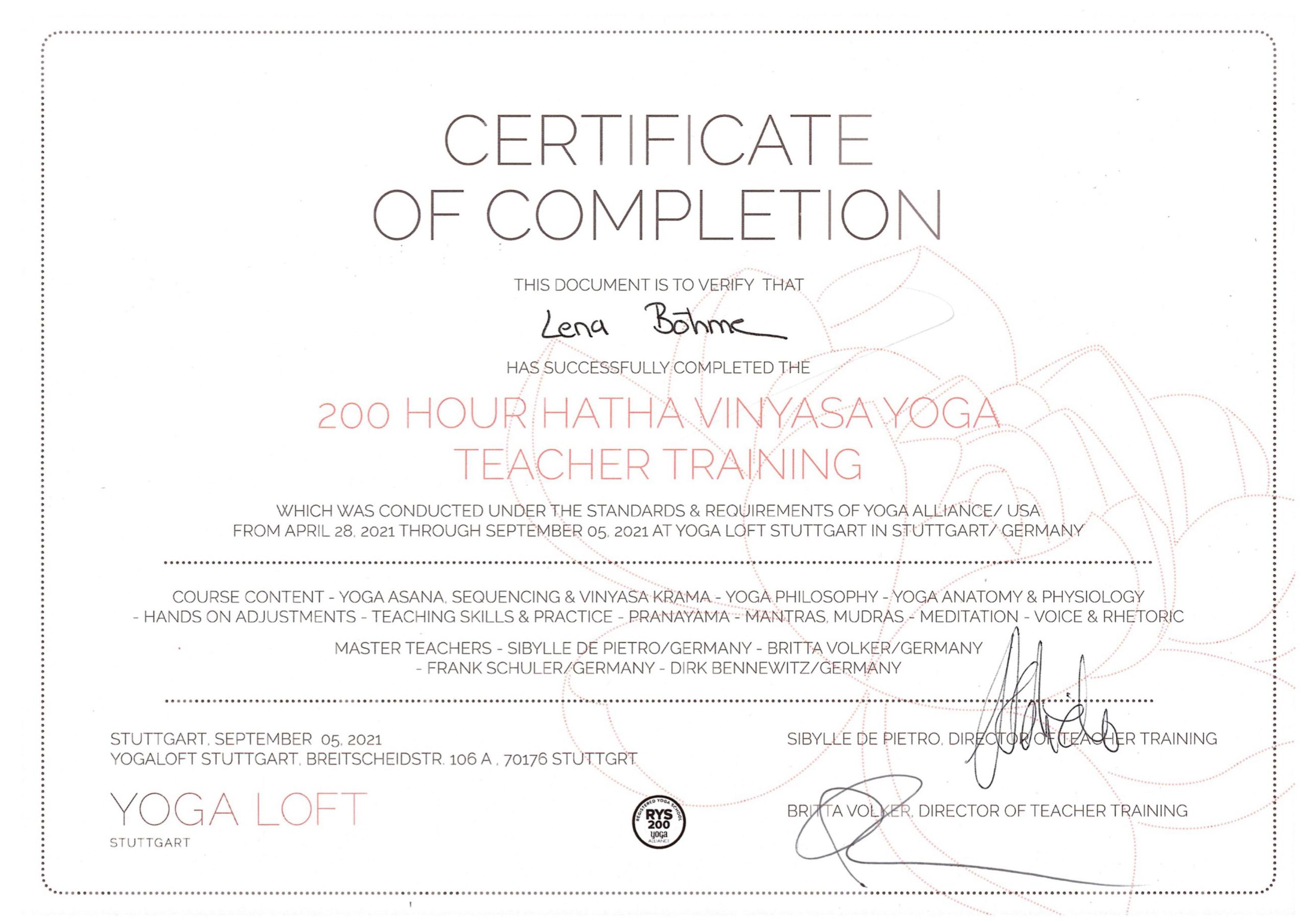 Zertifikat Yoga Ausbildung